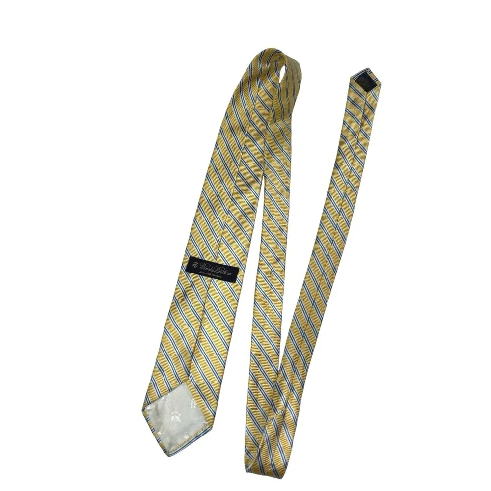 Brooks Brothers Classic Tie Yellow Blue Repp Stripe Silk Made USA Preppy Derby